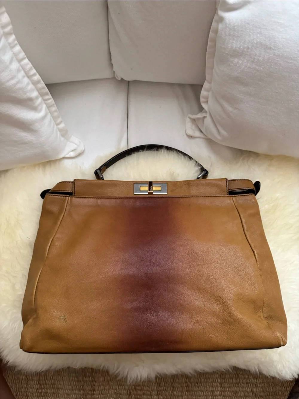 Fendi peekaboo large Brown Leather Top-Handle Women's Bag with Zebra Interior